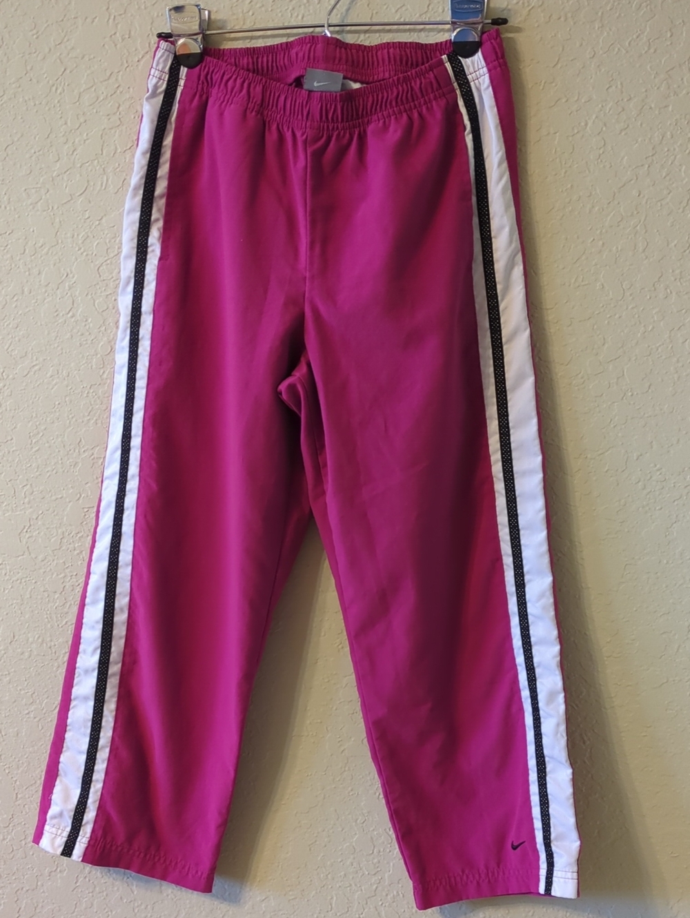 Nike Fuchsia Track Pants with White and Black Side Stripes